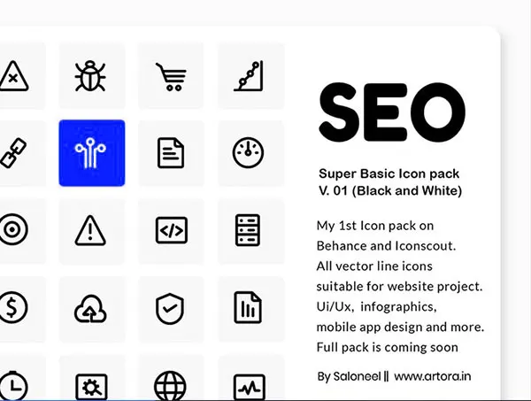 Artora graphics design agency: 60 SEO icon pack designed by Neelpari